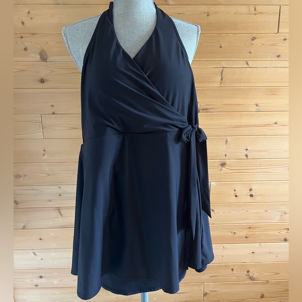 J Crew Black Halter Wrap Swim Dress Sz 12